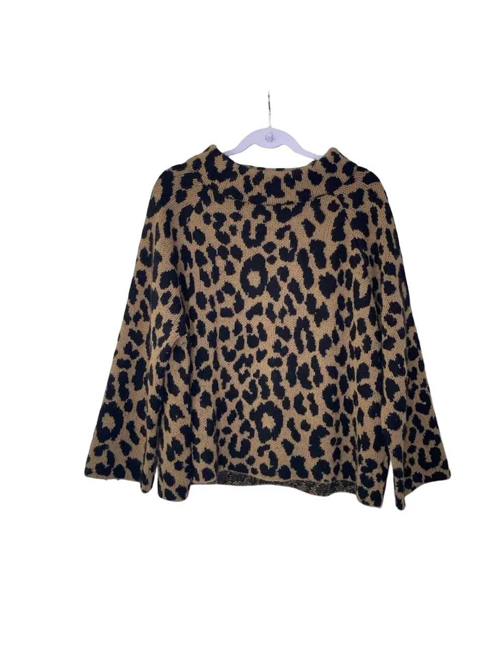 Kate Spade ALPACA Leopard‎ Print Mock Neck Pullover Sweater - Plus Size XXL